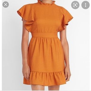 Express + Lady Gang Orange Flutter Sleeve Dress